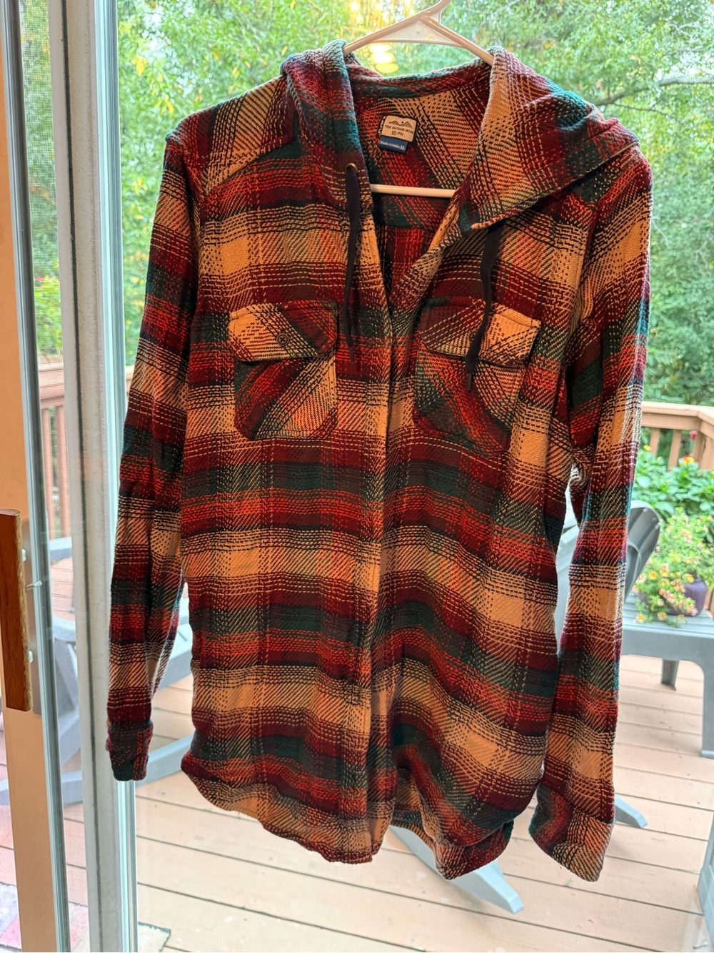 Kavu Plaid Hooded Flannel Shirt - Red, Green & Cream